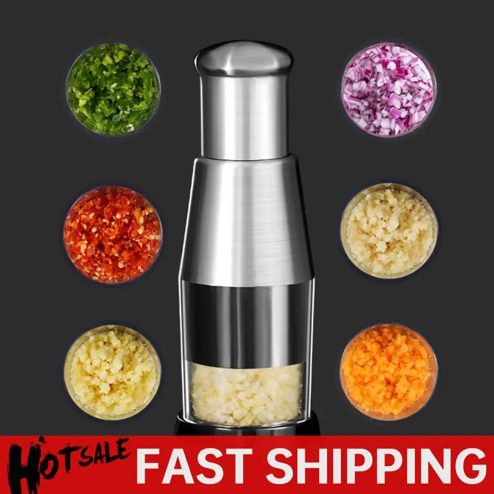 Manual Stainless Steel Vegetable & Garlic Chopper – Mini Hand-Press Onion Mincer