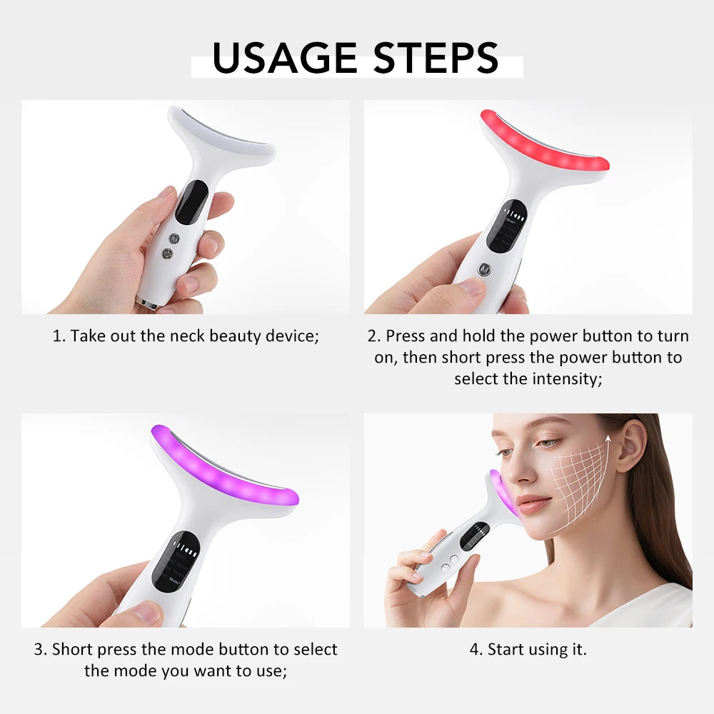 LED 7-Color Neck & Face Massager with EMS – Anti-Wrinkle, Face Lifting & Neck Line Improvement Tool