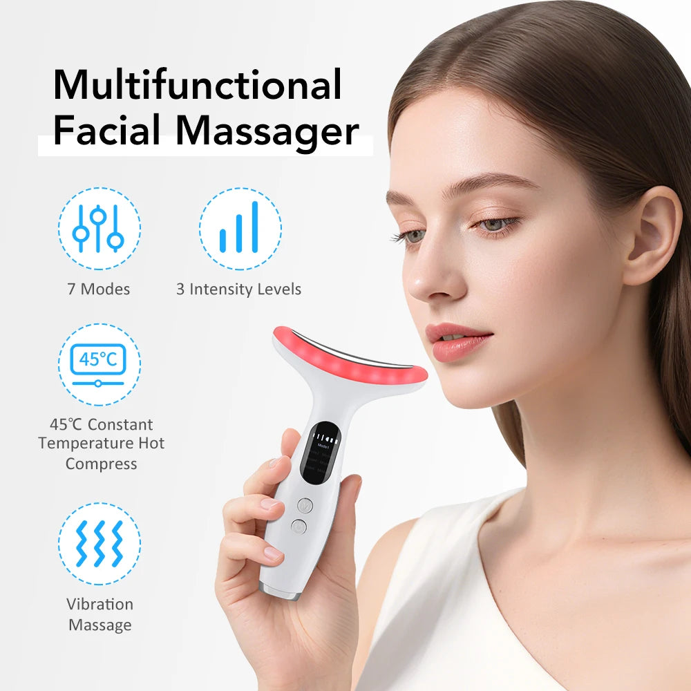 LED 7-Color Neck & Face Massager with EMS – Anti-Wrinkle, Face Lifting & Neck Line Improvement Tool