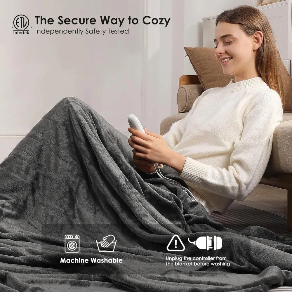 Electric Heated Blanket – Full Size, 5 Heat Settings, Auto Shut-Off, Machine Washable