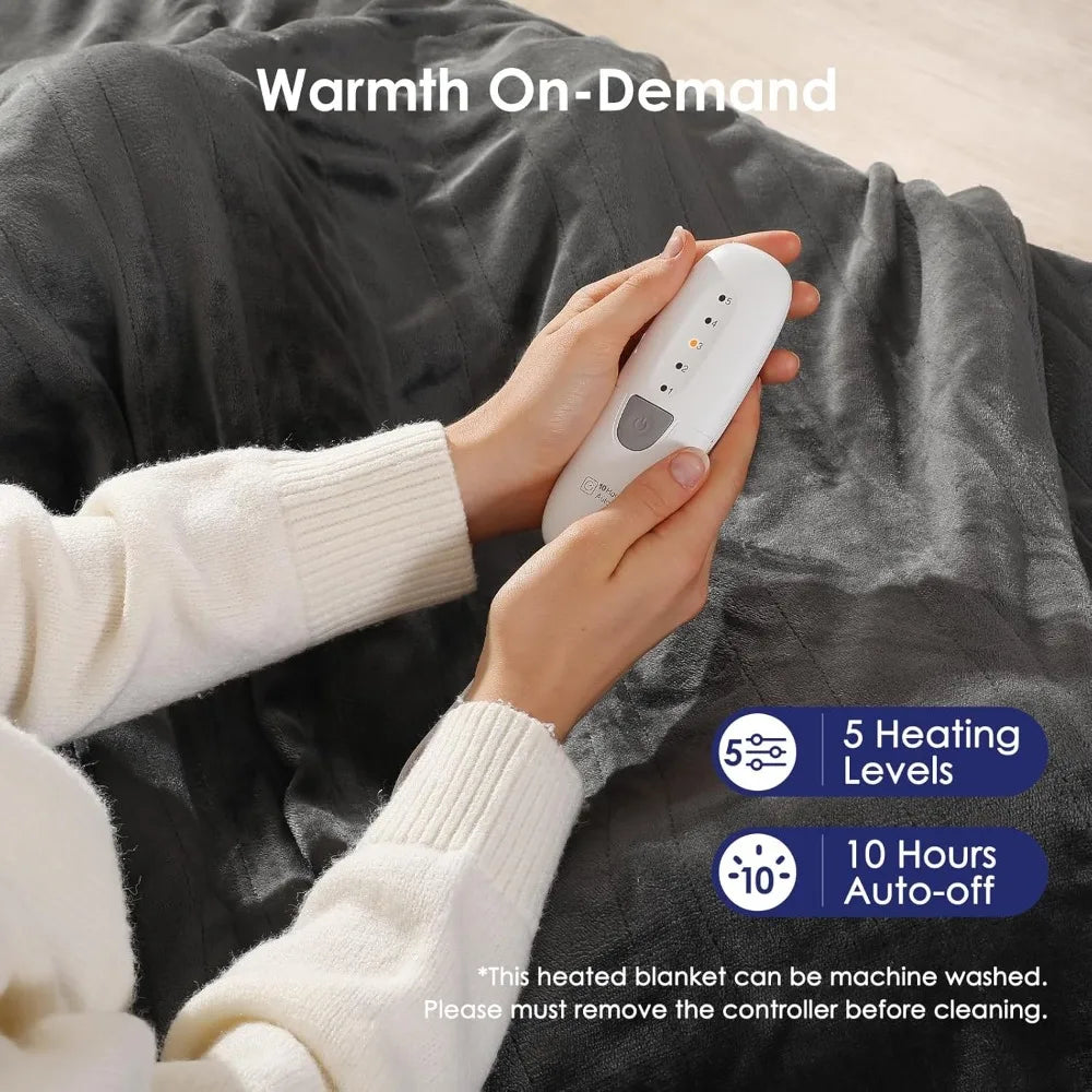Electric Heated Blanket – Full Size, 5 Heat Settings, Auto Shut-Off, Machine Washable
