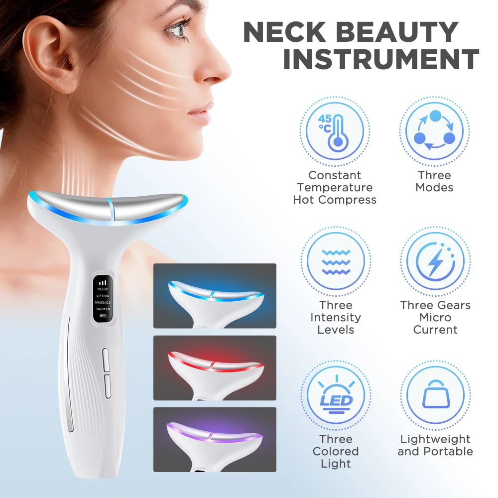 LED 7-Color Neck & Face Massager with EMS – Anti-Wrinkle, Face Lifting & Neck Line Improvement Tool