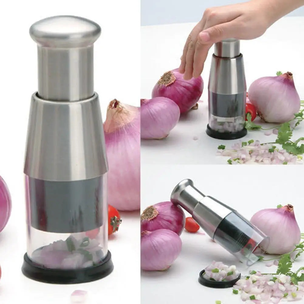 Manual Stainless Steel Vegetable & Garlic Chopper – Mini Hand-Press Onion Mincer