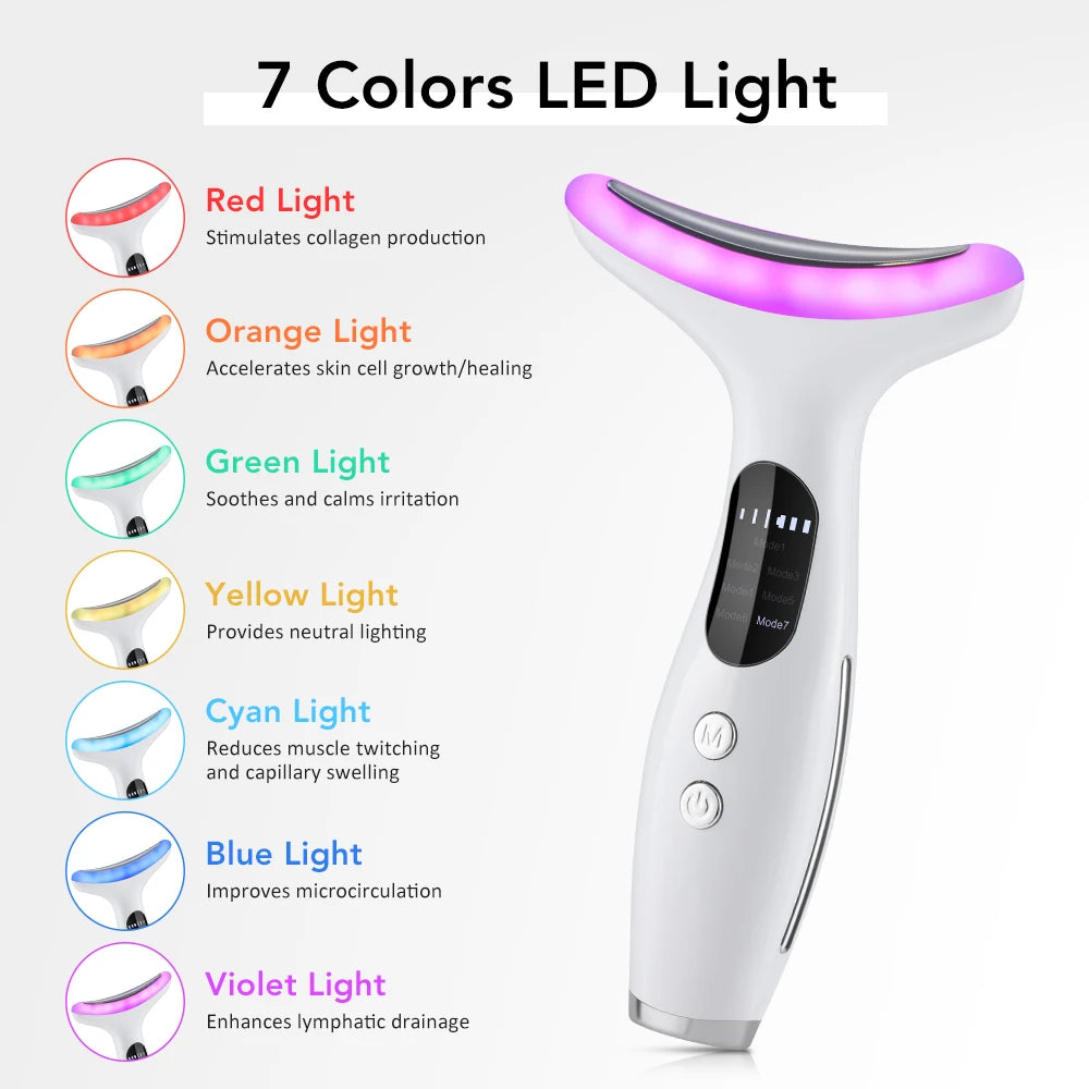 LED 7-Color Neck & Face Massager with EMS – Anti-Wrinkle, Face Lifting & Neck Line Improvement Tool