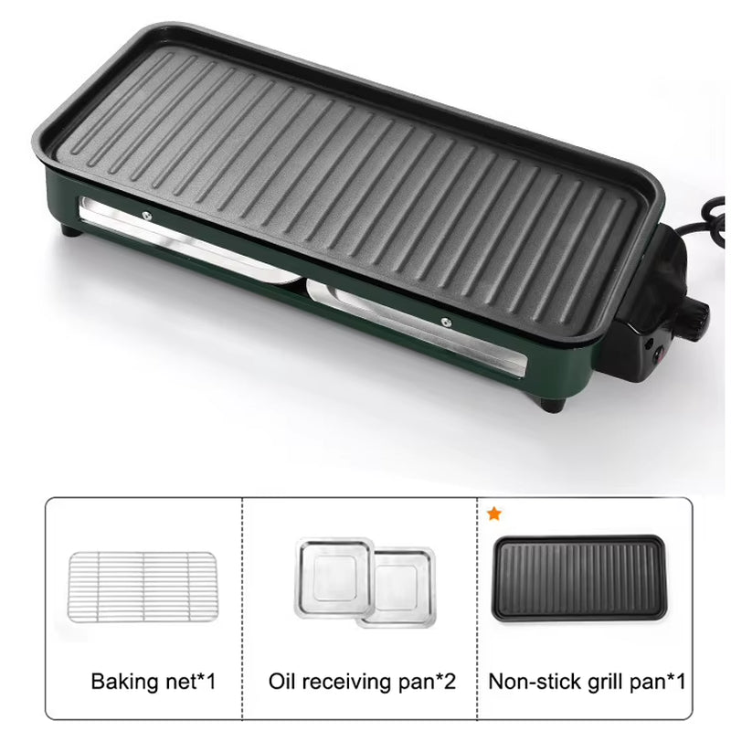 Household Electric Grill with Smokeless Griddle for BBQ, Baking & Roasting