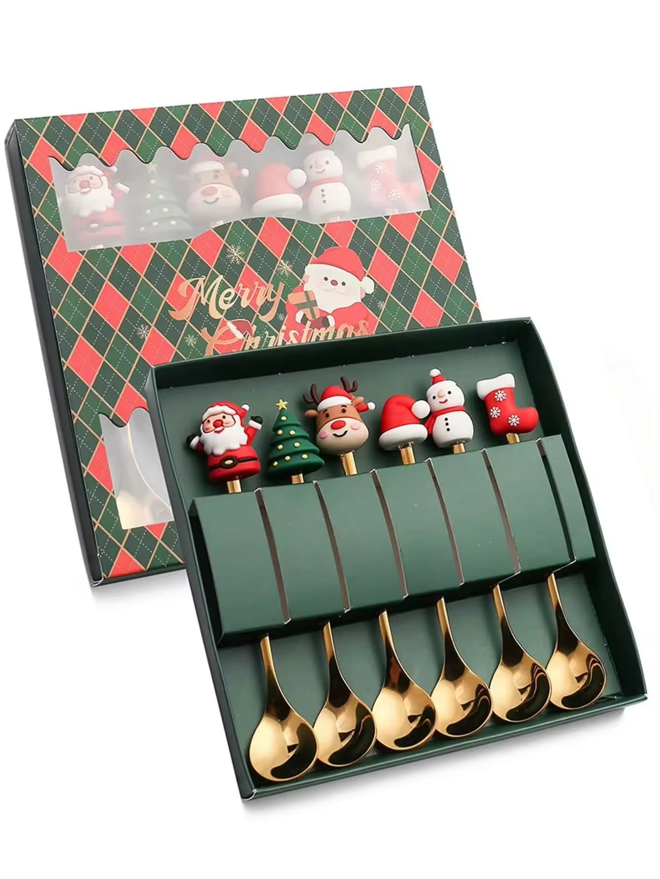 Festive Christmas Fork and Spoon Set in Stainless Steel for Coffee & Desserts