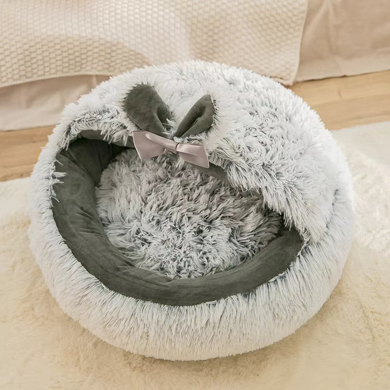 Winter Plush Round Pet Bed – Warm & Cozy Cat Nest