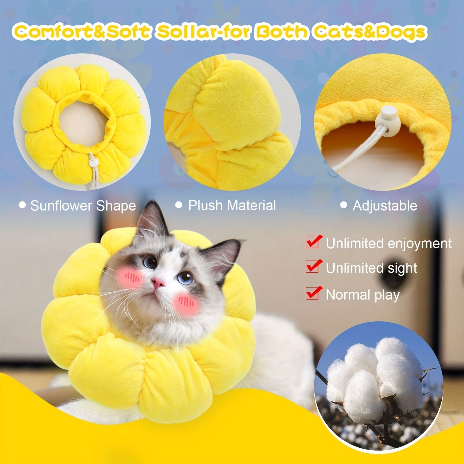 Adjustable Pet Recovery Collar – Sunflower Cone for Wound Healing & Surgery