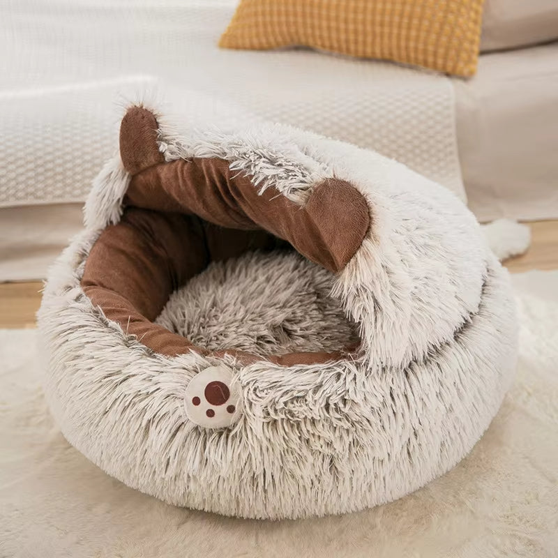 Winter Plush Round Pet Bed – Warm & Cozy Cat Nest
