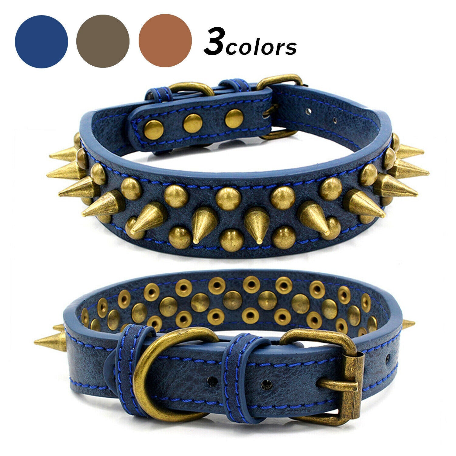 Studded Spiked Leather Dog Collar – Heavy-Duty Retro Style for Large Dogs