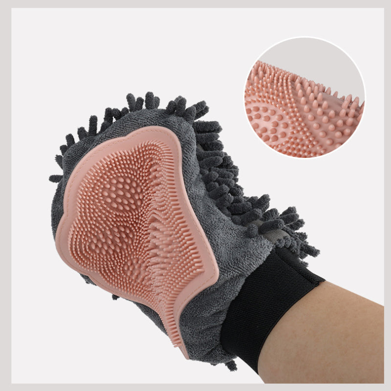 Pet Grooming Glove 2-Sided Bathing Brush – Dog & Cat Brushing, Massaging & Drying Tool