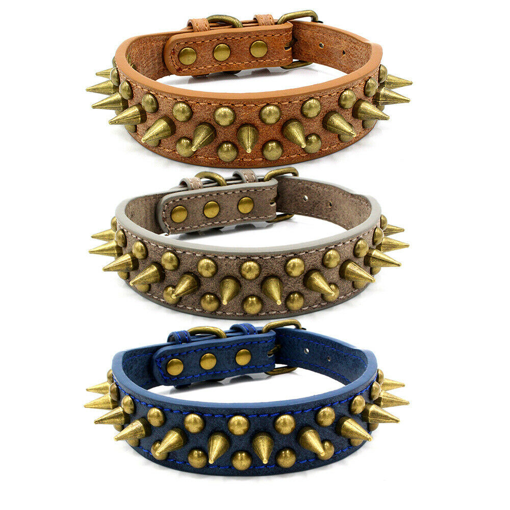 Studded Spiked Leather Dog Collar – Heavy-Duty Retro Style for Large Dogs