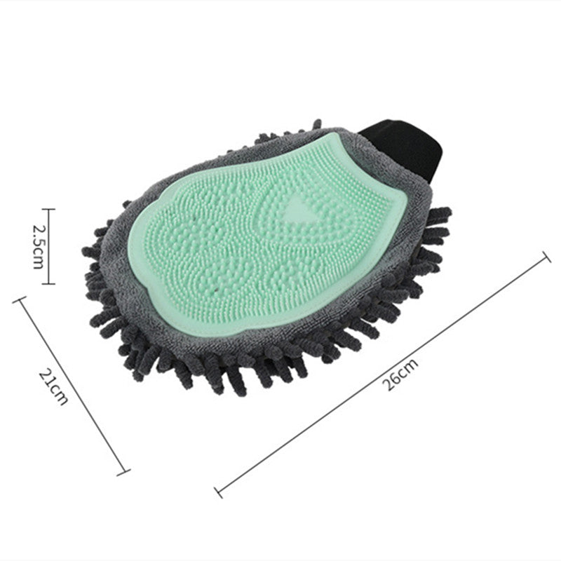 Pet Grooming Glove 2-Sided Bathing Brush – Dog & Cat Brushing, Massaging & Drying Tool