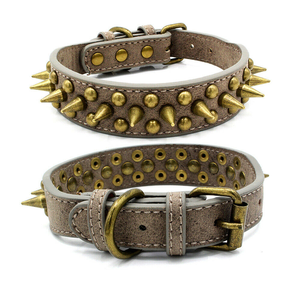 Studded Spiked Leather Dog Collar – Heavy-Duty Retro Style for Large Dogs