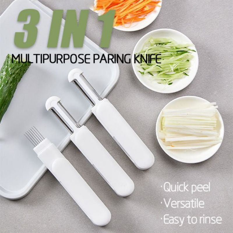 Multifunctional 3-in-1 Paring Knife – Stainless Steel Rotary Peeler & Shredder