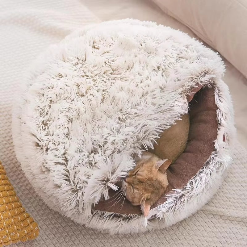 Winter Plush Round Pet Bed – Warm & Cozy Cat Nest