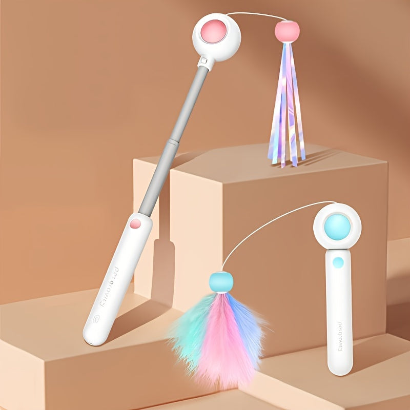 Cat Teaser Stick with Feather Head – Interactive Exercise Toy for Indoor Cats