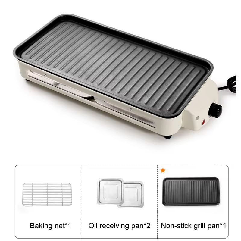 Household Electric Grill with Smokeless Griddle for BBQ, Baking & Roasting