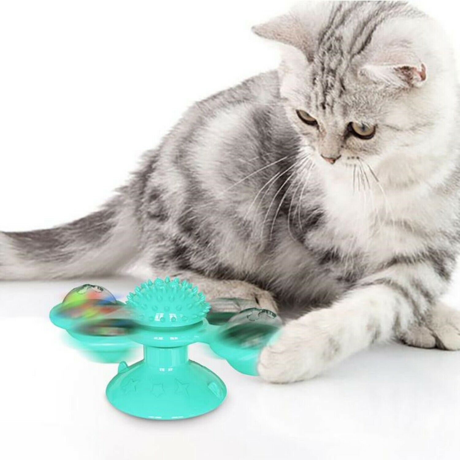 Rotating Windmill Cat Toy – Interactive Suction Cup Spinner with Catnip & Teeth Cleaning Ball