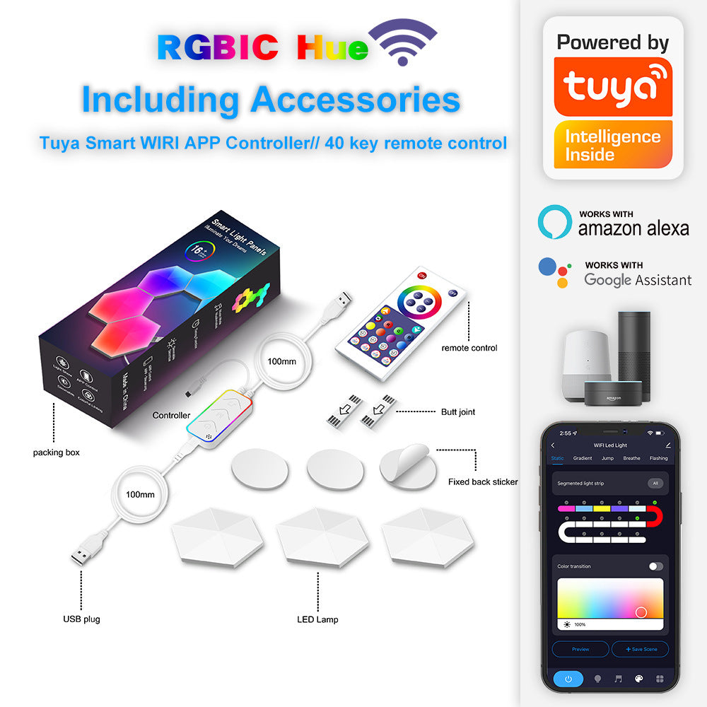 Smart Hexagonal Quantum Lamp – Graffiti LED Honeycomb Wall & Bedside Light