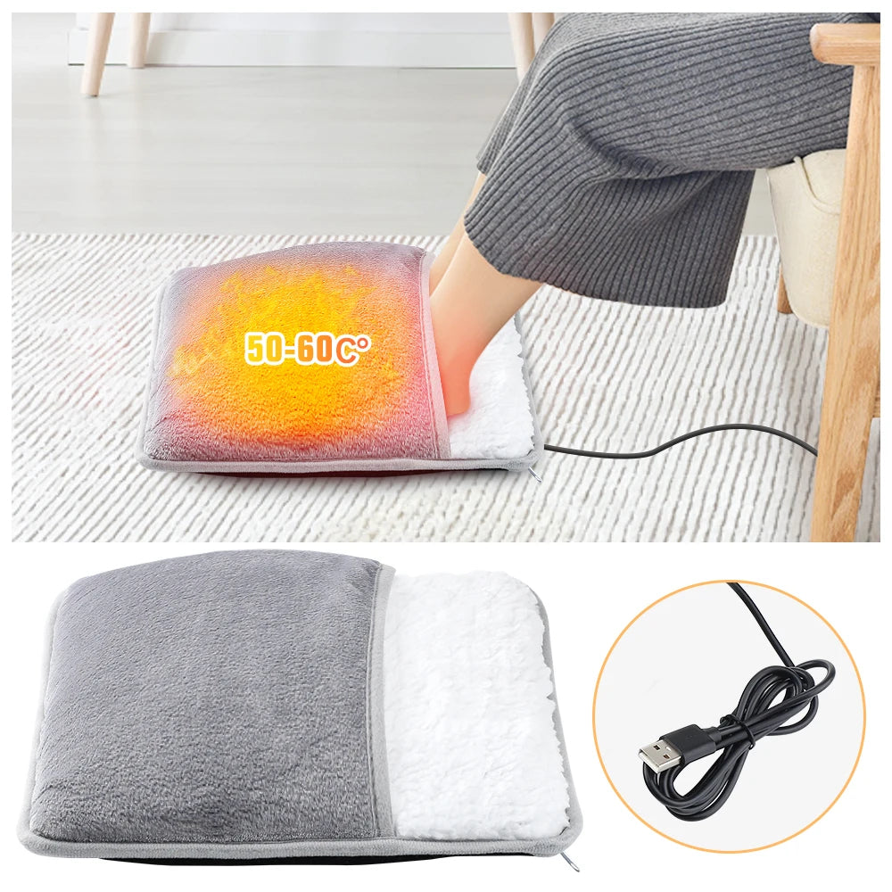 USB Plush Electric Foot Warmer with Dual-Sided Heating