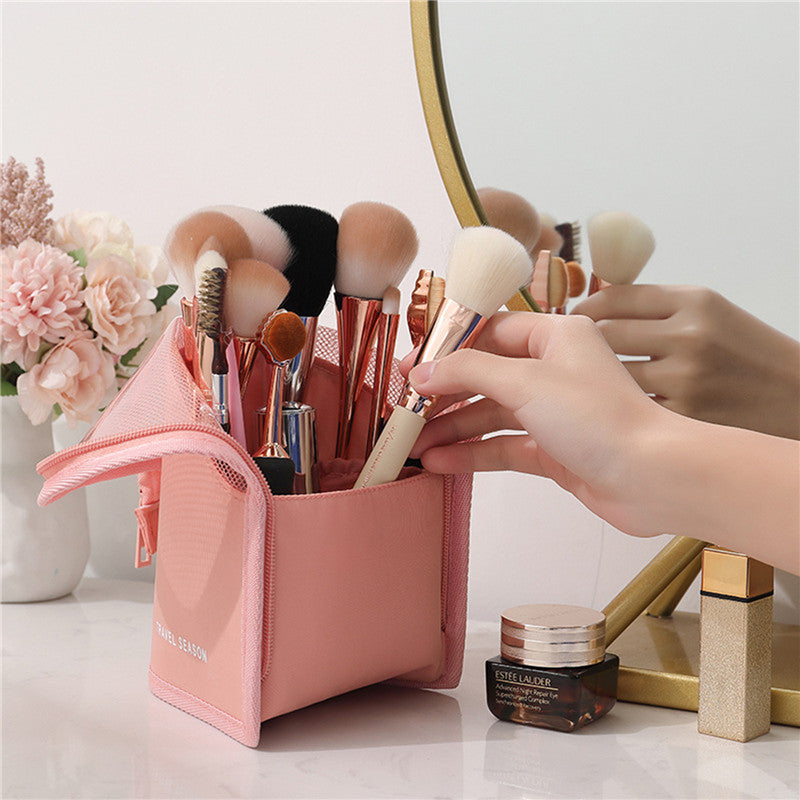 Foldable Stand-Up Makeup Brush Case – Waterproof Travel Cosmetic Bag