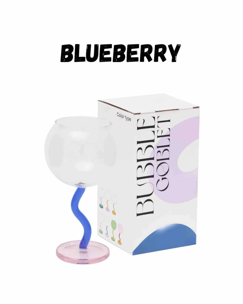 Handcrafted Bubble Wine Glass featuring a Curved Wavy Stem