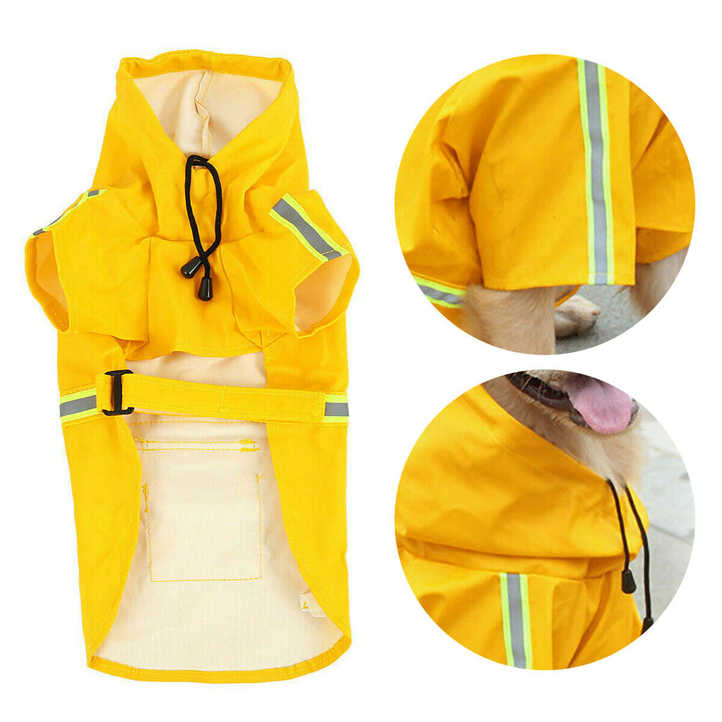 Waterproof Dog Raincoat with Reflective Stripe – Hooded Rain Jacket with Leash Access