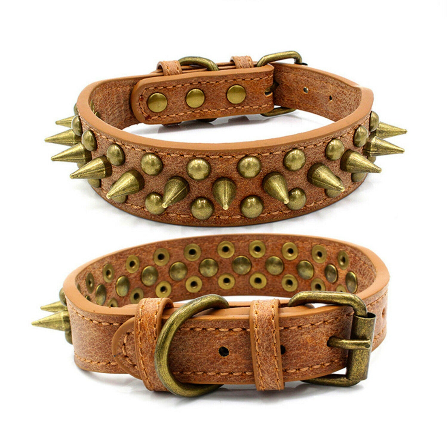 Studded Spiked Leather Dog Collar – Heavy-Duty Retro Style for Large Dogs