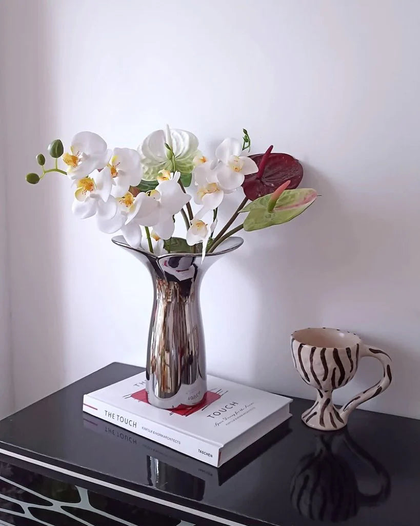 Modern Handmade Ceramic Vase in Silver Bloom Finish for Botanical Styling