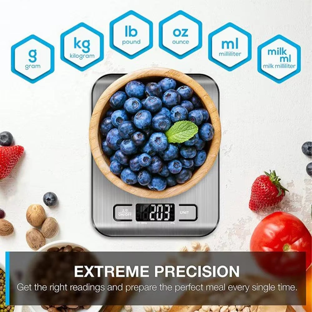 Digital Kitchen Scale with Stainless Steel Platform – 5kg/10kg Multi-Function LCD Food Scale