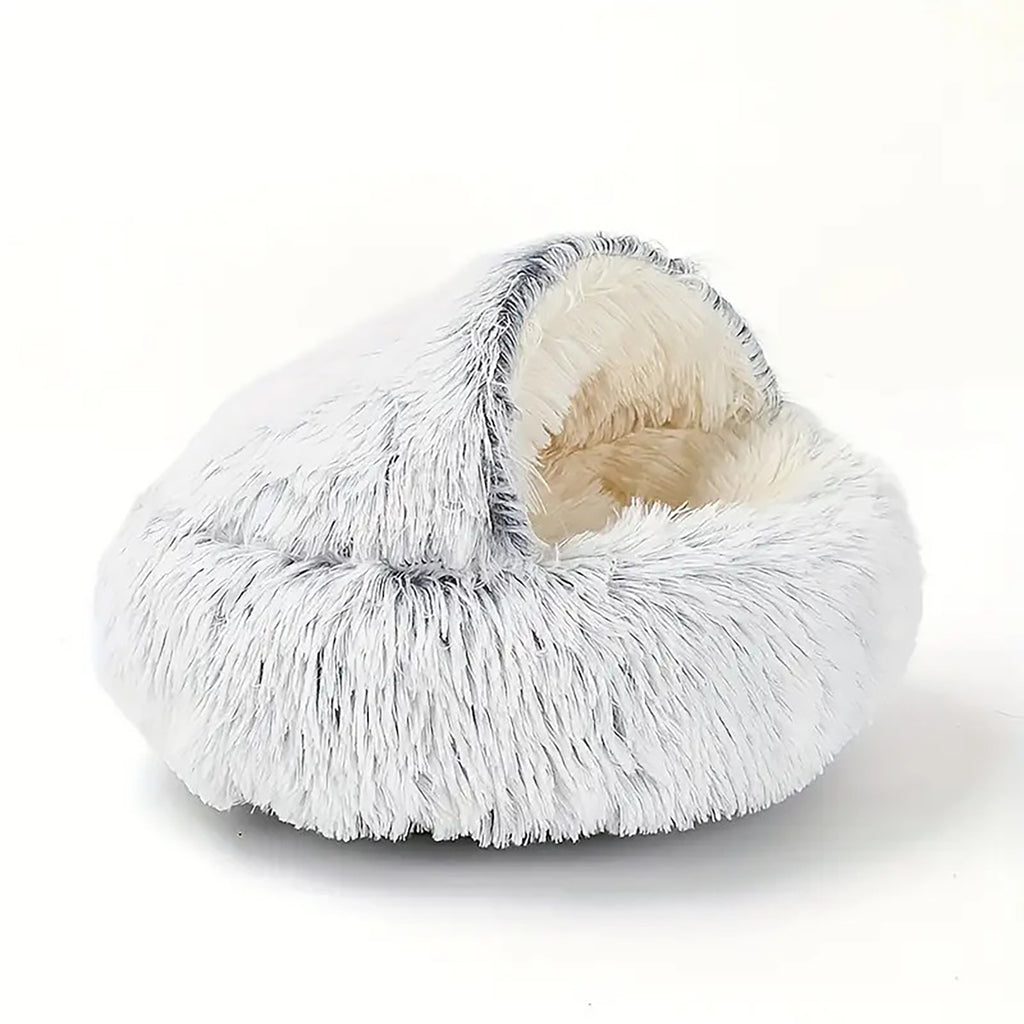 Luxury Plush Round Cat Bed – Cozy Hooded Donut Nest