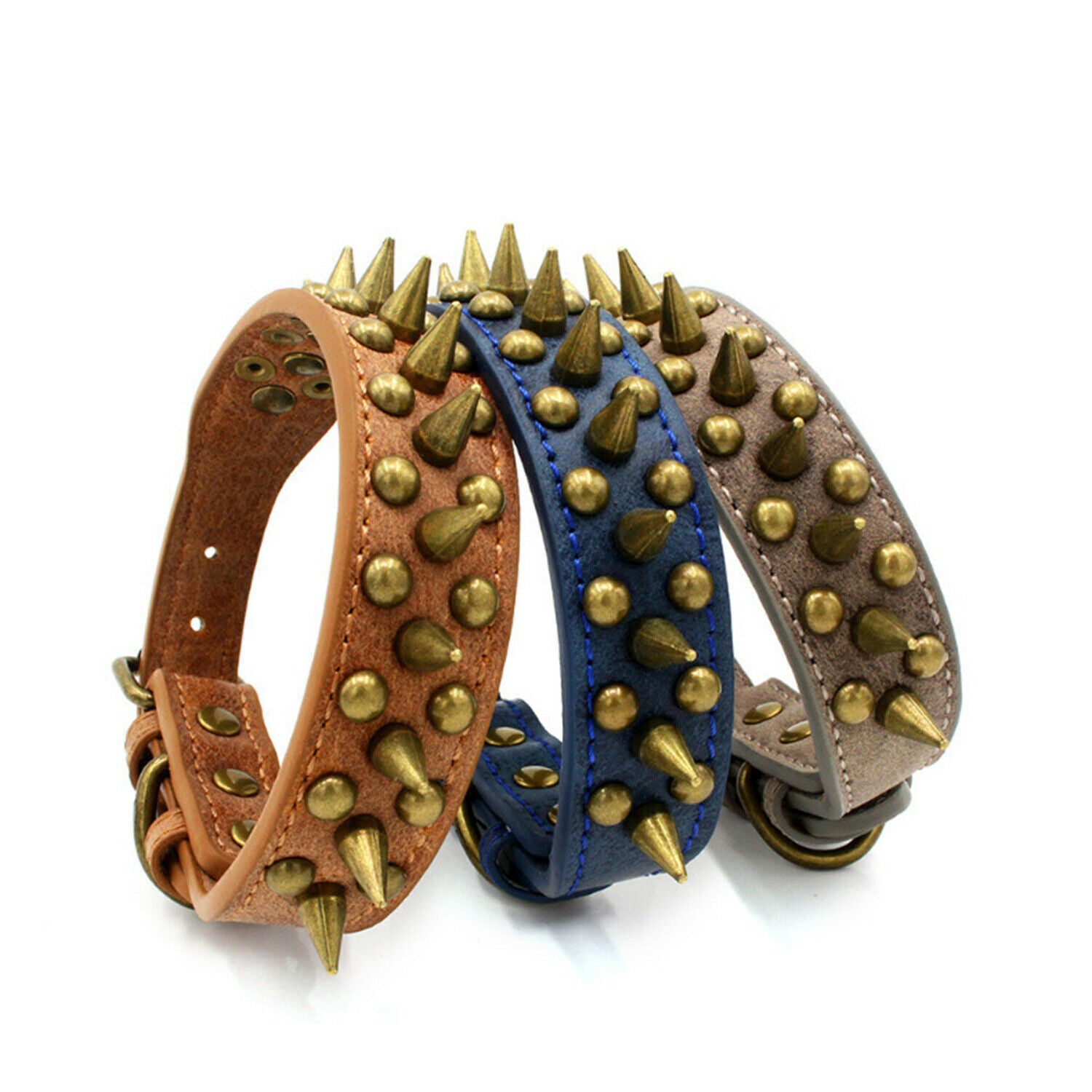 Studded Spiked Leather Dog Collar – Heavy-Duty Retro Style for Large Dogs