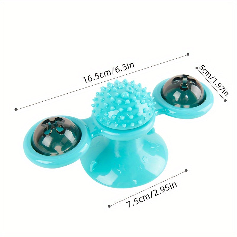 Rotating Windmill Cat Toy – Interactive Suction Cup Spinner with Catnip & Teeth Cleaning Ball