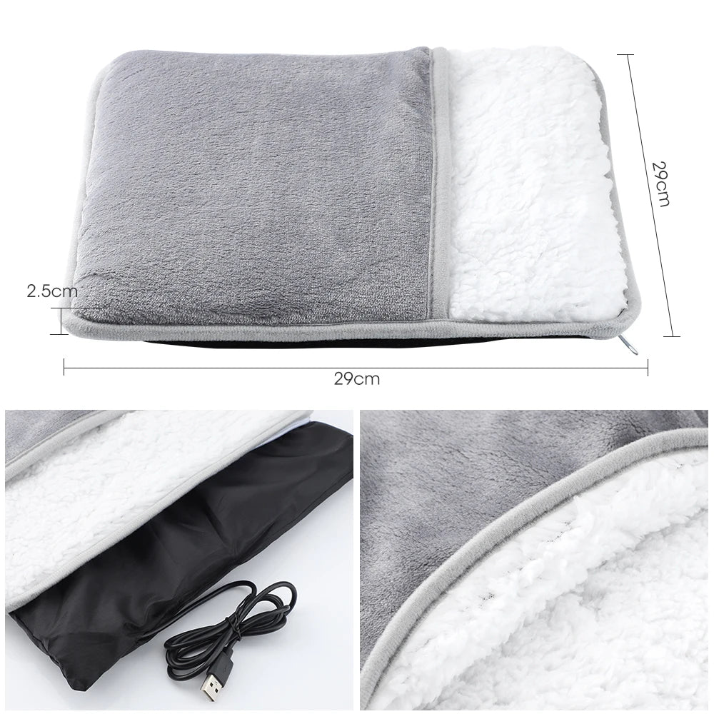 USB Plush Electric Foot Warmer with Dual-Sided Heating