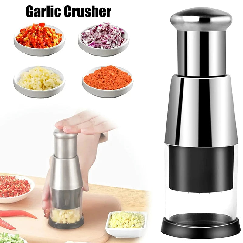 Manual Stainless Steel Vegetable & Garlic Chopper – Mini Hand-Press Onion Mincer