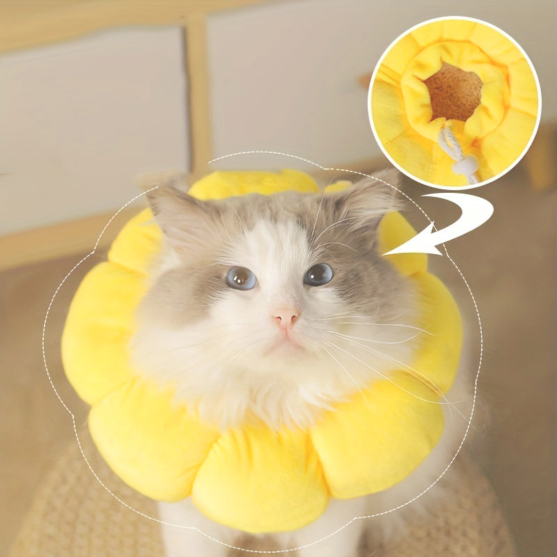 Adjustable Pet Recovery Collar – Sunflower Cone for Wound Healing & Surgery