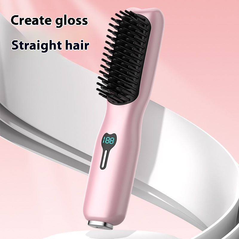 Rechargeable Wireless Hair Straightening Comb with LCD Temperature Display