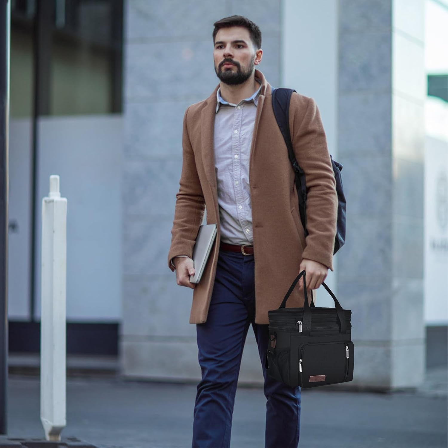 Large 15L Insulated Lunch Bag with Double Compartments – Leakproof Soft Cooler (Black)