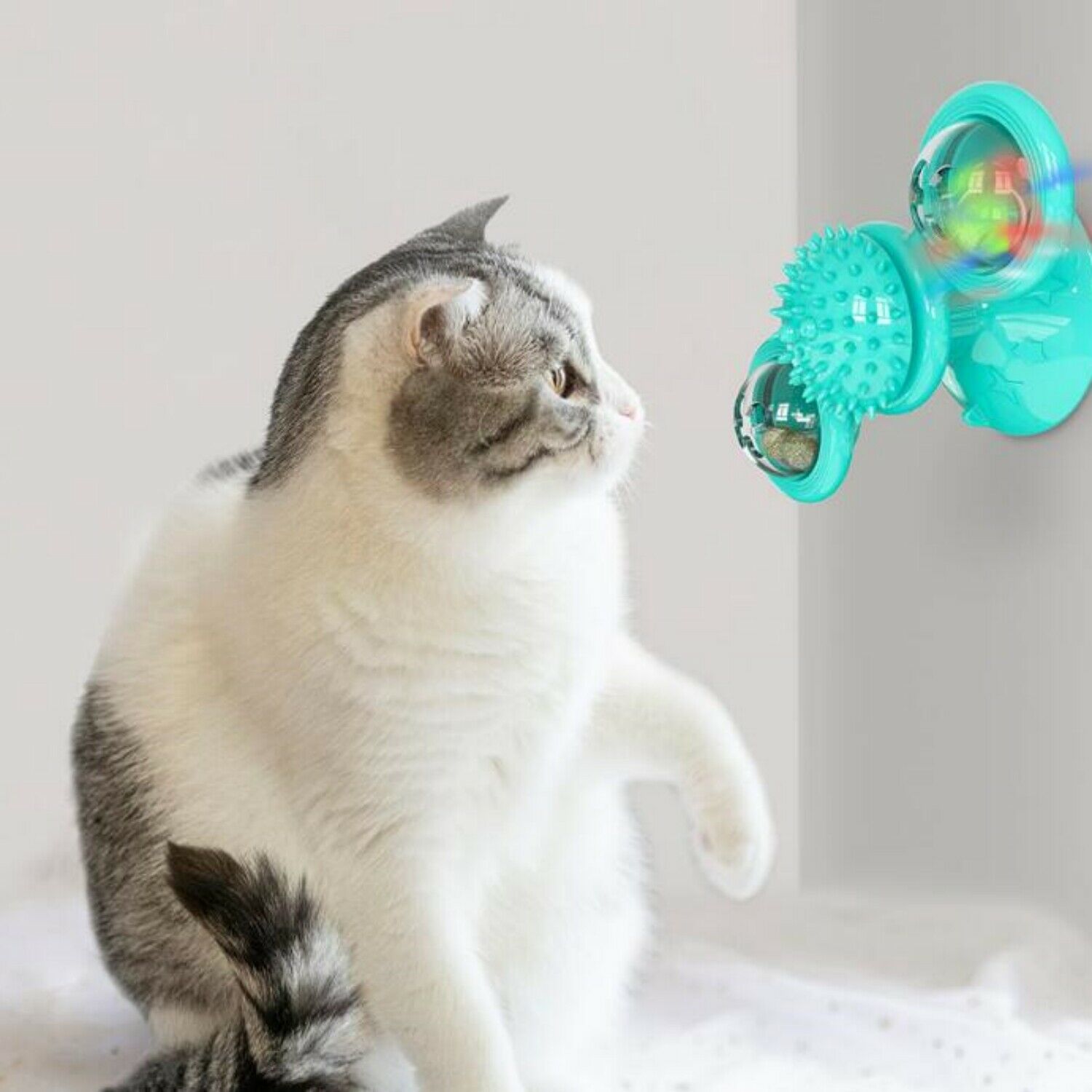 Rotating Windmill Cat Toy – Interactive Suction Cup Spinner with Catnip & Teeth Cleaning Ball
