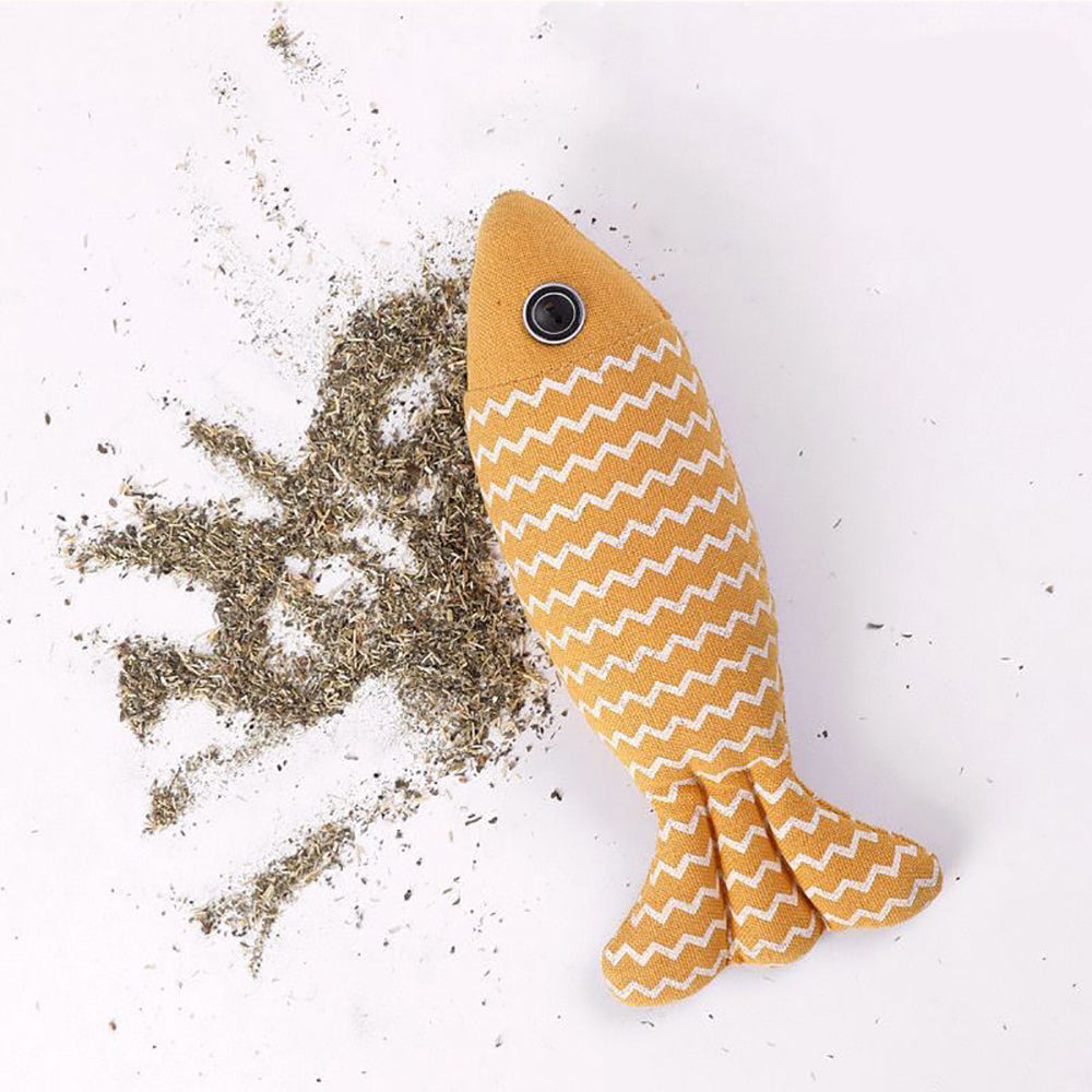 Catnip Fish Cat Toy – Burlap Kicker Pillow with Crinkle Sound