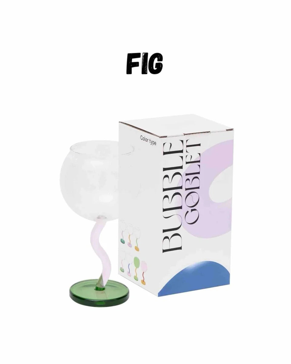 Handcrafted Bubble Wine Glass featuring a Curved Wavy Stem