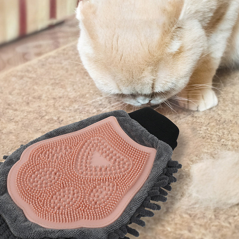 Pet Grooming Glove 2-Sided Bathing Brush – Dog & Cat Brushing, Massaging & Drying Tool