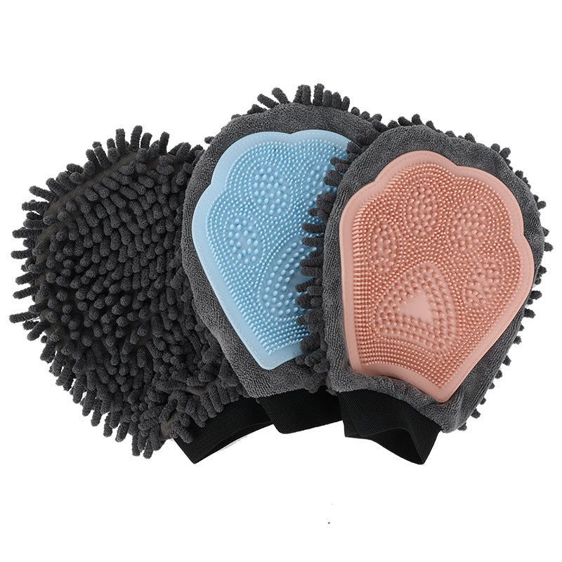 Pet Grooming Glove 2-Sided Bathing Brush – Dog & Cat Brushing, Massaging & Drying Tool